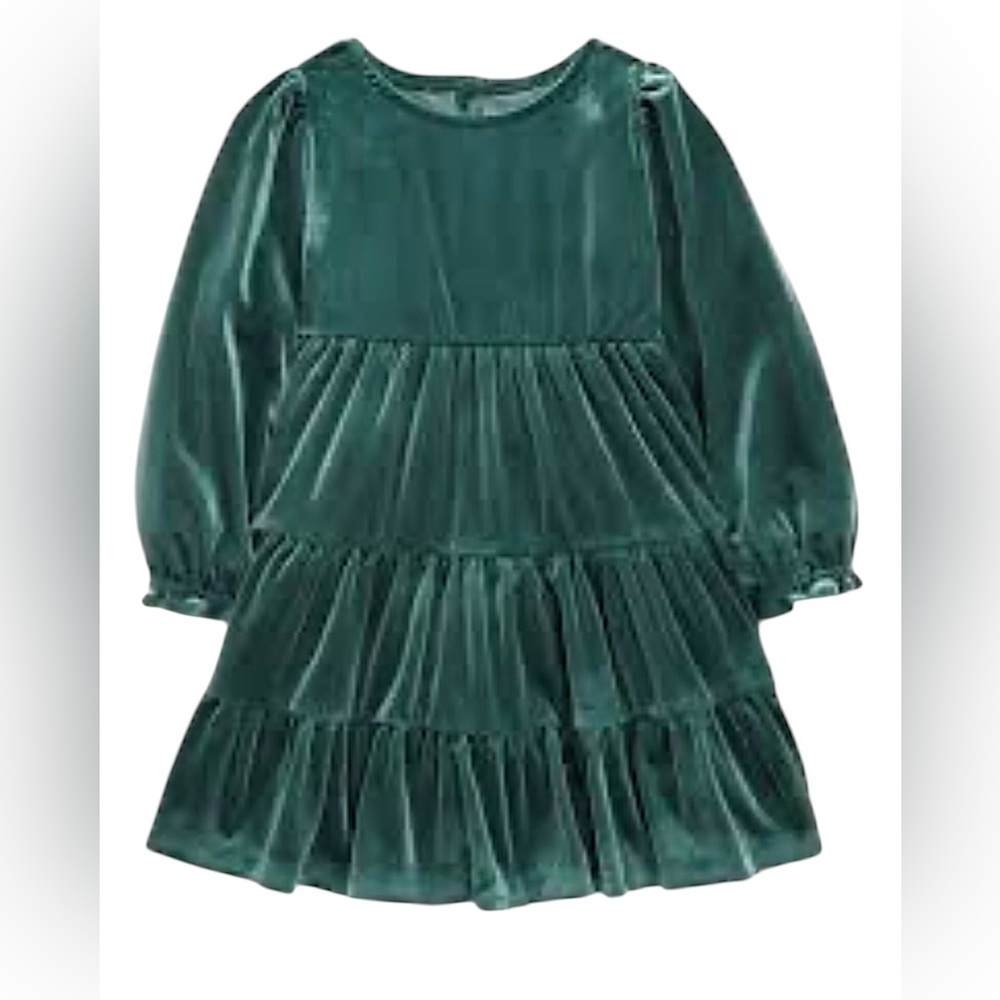 🎀BOGO 50% off 🎀 Dark Green Girls velvet Tiered Dress Old Navy Kids Dress 4T